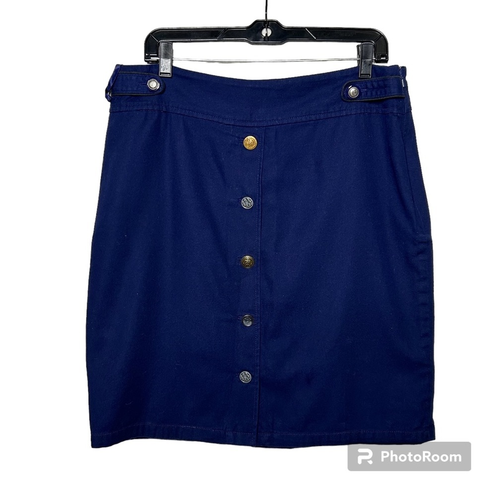 ANTHROPOLOGIE Odille Military High Waisted Pencil Skirt Navy Button Up Size 12